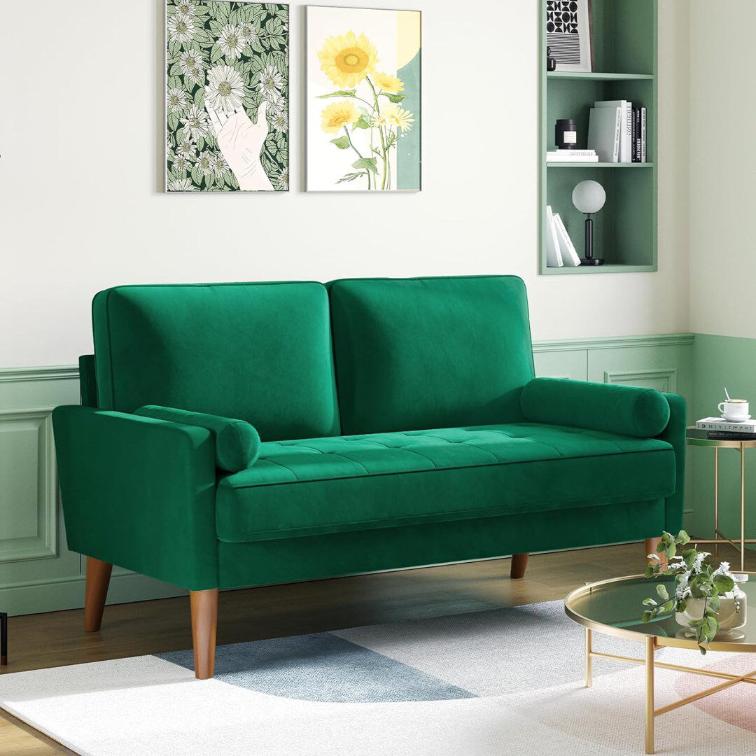 George Oliver Collierville 2 Seater Velvet Sofa Green Velvet 87cm H X 121cm W X 77cm D