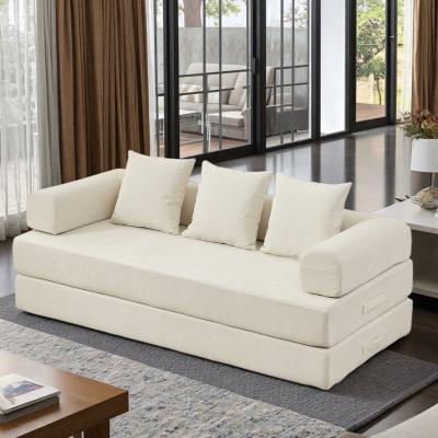 "78.8"" Chenille Convertible Floor Sofa Bed with Armrest, Folding Mattress Design, and Bonus Pillows"