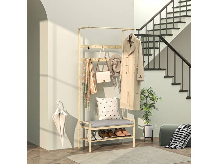 HOMCOM Porte-manteau avec Étagère à Chaussures et Coussin