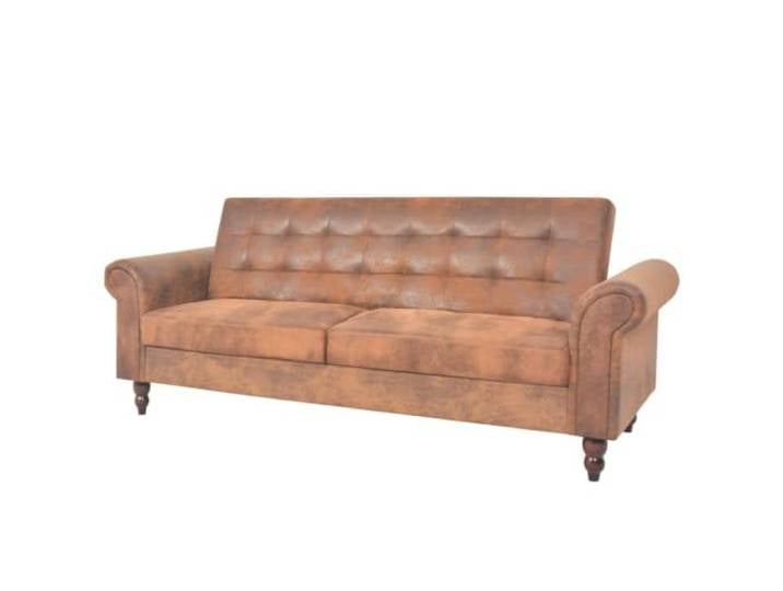 HEFZGDB Klassisches Chesterfield Schlafsofa 2-Sitzer mit Armlehnen Künstliches Wildleder Braun Langlebiger Holzrahmen und Verstellbare Rückenlehne für Wohnzimmer Komfort