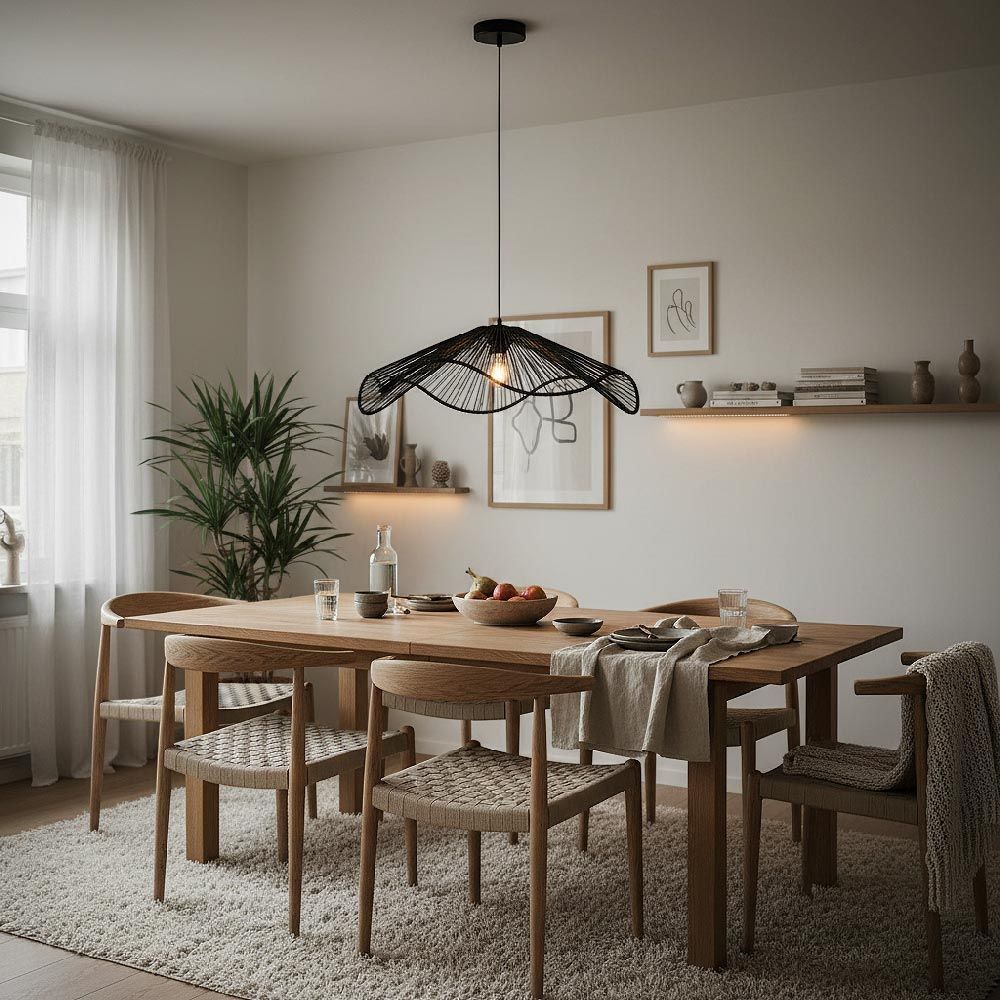 LUSENZ Pendelleuchte Avanta nero l - Schwarze Lampe aus geflochtenem Papierkabel - Ohne Leuchtmittel und für den Innenbereich