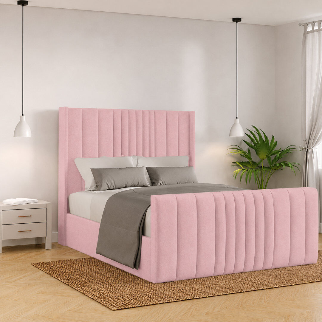 Canora Grey Bastin Upholstered Ottoman Storage Bed Pink Kingsize (5')
