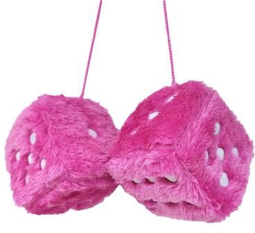 Smart Shopping Spot Anime Car Decoration Accessories, Big Long Hair Hot Stamping Dot Dice Plush Toy Cube Pendant, Auto Pendant pink