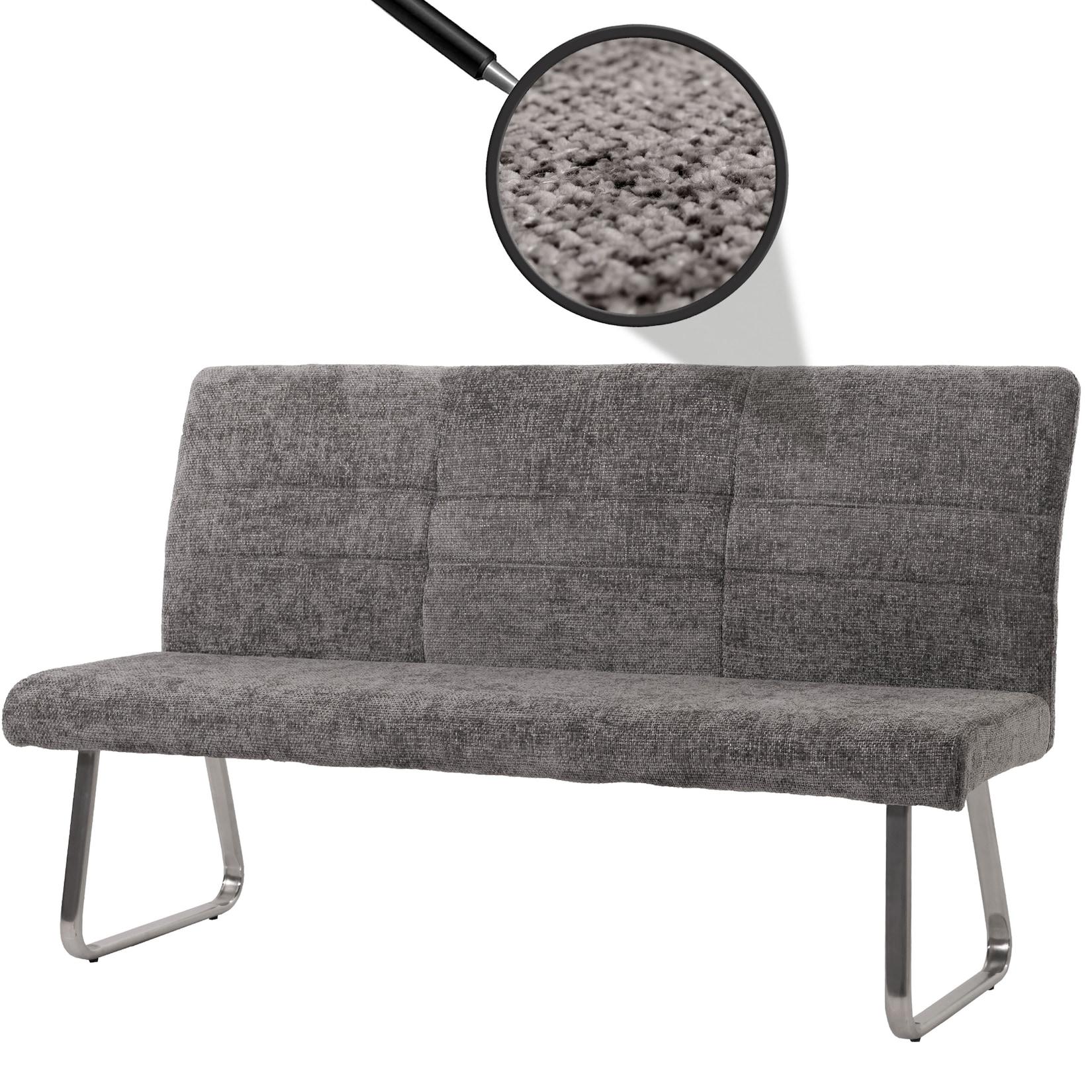 Sitzbank MCW-G55, Esszimmerbank Bank, Edelstahl gebürstet Stoff/Textil Chenille, 180cm ~ dunkelgrau