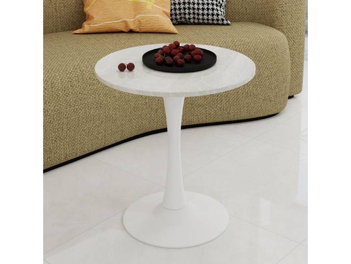 ROVRYN Table basse ronde 70 cm blanche effet marbre artificiel pied central métal style moderne