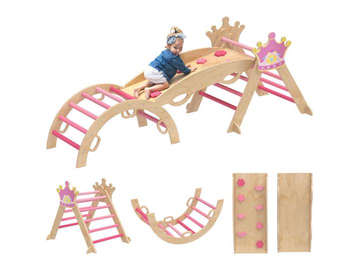 ComfortXL Klettergerüst 8-in-1 De-09863 mit Rutsche, Rampe und Bogen Holz, Pink, 42x38x80 cm, Spielzeug, Sonstiges Spielzeug