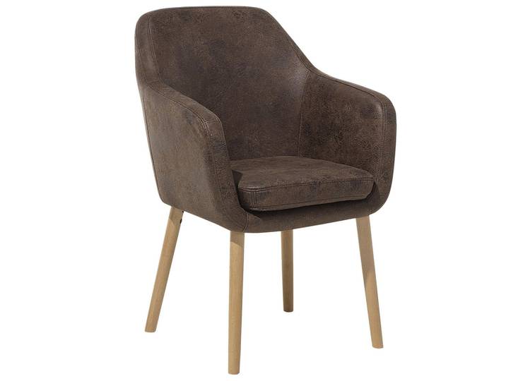 Beliani Stuhl Kunstleder Braun Yorkville, Dunkelbraun, Holz, 56x82x62 cm, Esszimmer, Stühle, Armlehnstühle