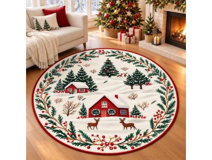 Tapis - GENERIQUE - Tapis rond de Noël - Ø100 cm - Lavable - Antidérapant