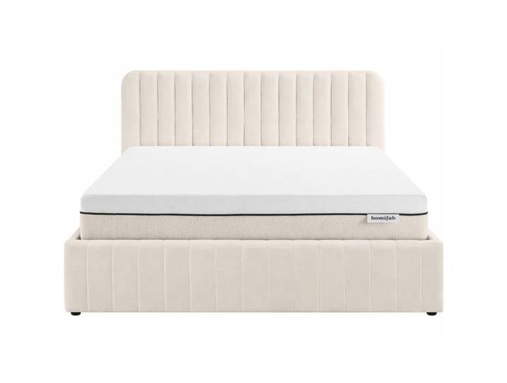 Ensemble Lit coffre 160x200cm en velours beige + Matelas Spring Elite - Ava