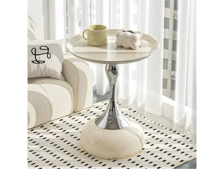 OIFAODAO Runde Tische， Saving Pedestal Minimalistischer Nachttisch(Beige B)