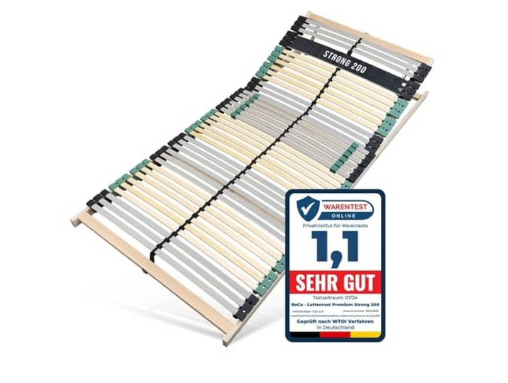 Sleepneo Lattenrost 80x200 Premium Strong bis 200Kg, Kopfteil verstellbar, 7-Zonen-Lattenrost mit 42 Latten, Made in Germany, extra stabil aus Buchenholz