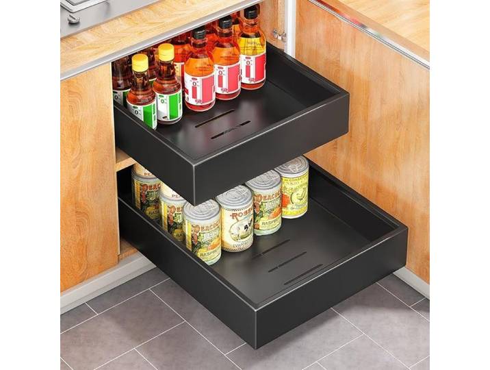 Tiroir Coulissant Telescopique Cuisine pour Placard de Cuisine Tiroir Coulissant Extensible (43x 25x 9cm) pas Besoin de Percer