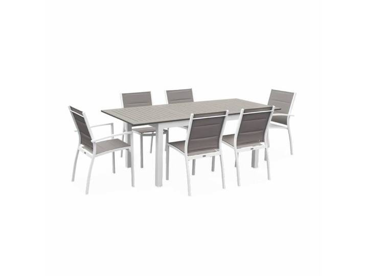 Table de jardin extensible aluminium + 6 assises - Chicago 210 Taupe - Table en aluminium 150/210cm avec rallonge et 6 assises en