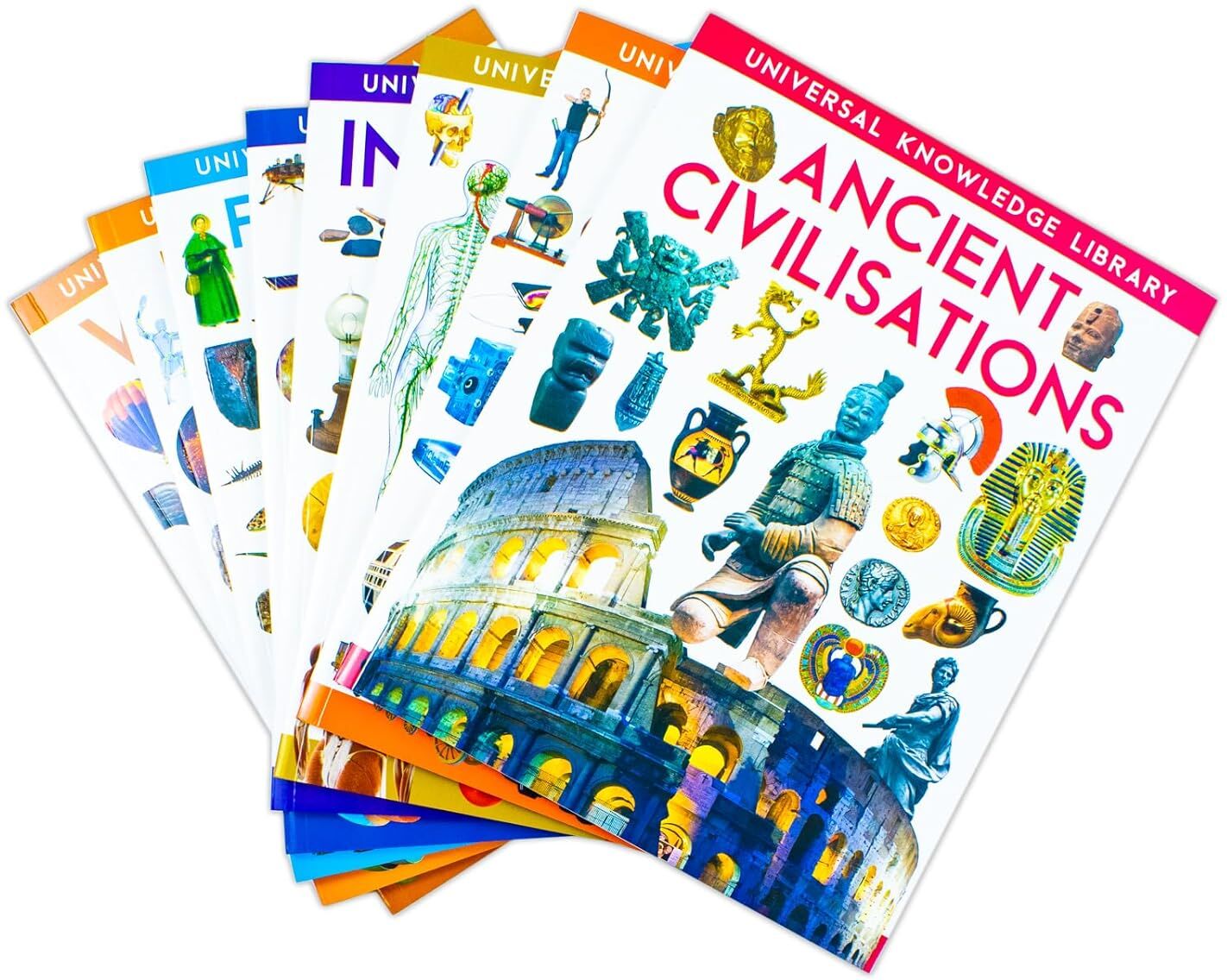 Fox Eye Publishing Universal Knowledge Library Science and History 8 Volume Book Collection Set – Ancient Civilisations, Human Body, Universe & Educational Learning Book