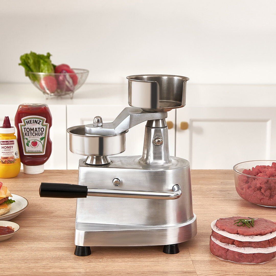 VEVOR Commercial Burger Patty Maker, 100mm/4inch Hamburger Beef Patty Maker, Heavy Duty Food-Grade Stainless Steel Bowl Burger Press Machine, Kitchen Meat F Silver;Black 29cm H X 22.5cm W X 21cm D