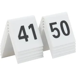 Securit® Set mit 10 Tischnummern 41-50 – Weißes Acryl mit schwarzen Zahlen