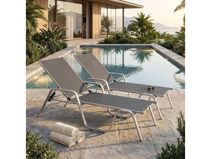 Kettler Basic Plus Gartenliege 2-tlg. verstellbar Aluminium/Outdoorgewebe Dunkelgrau