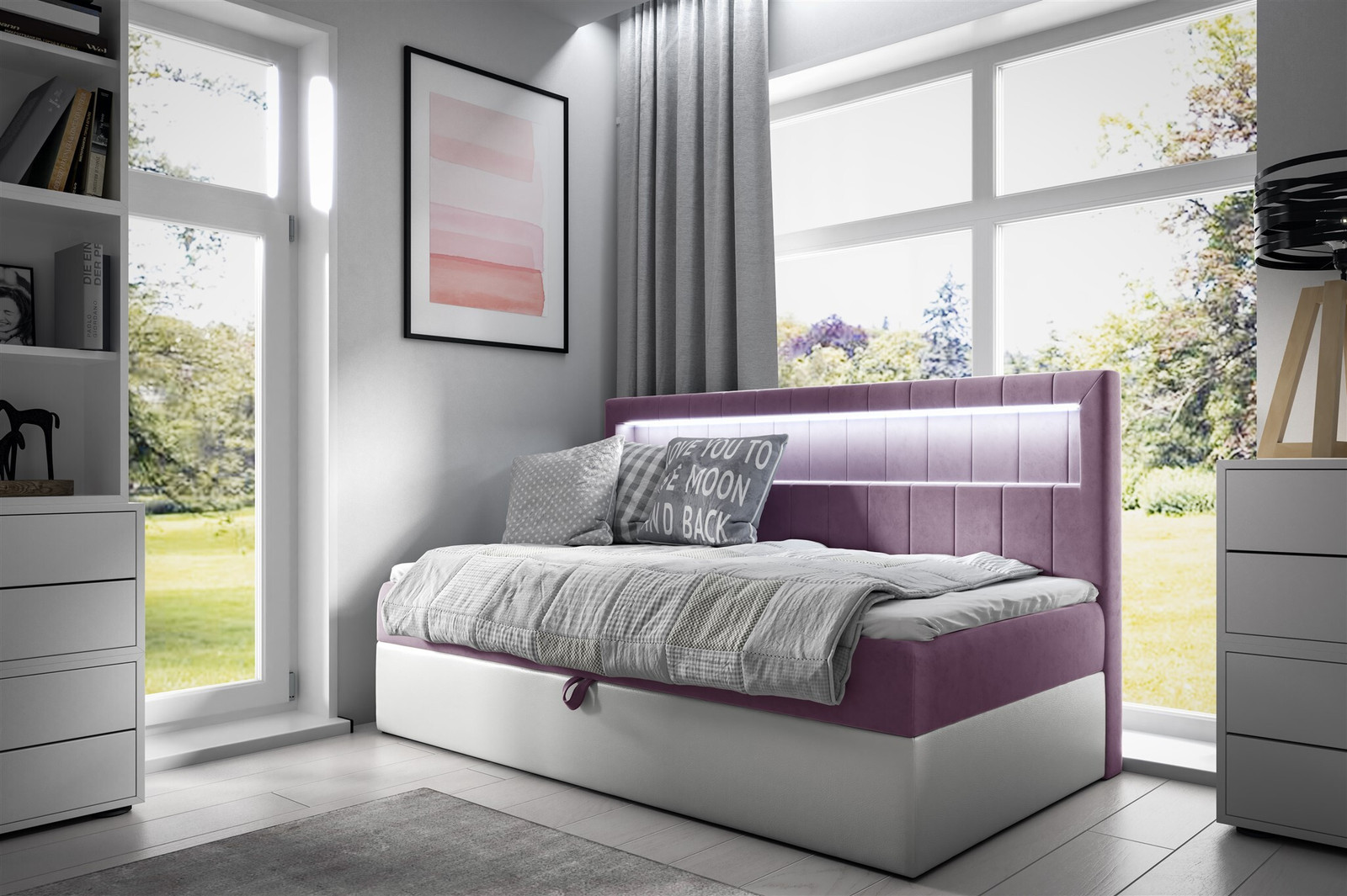 Fun-Möbel Kinderbed Fabian wit-roze 90x200 cm