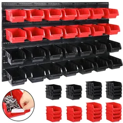 Casaria Deuba Stapelbox Wandregal mit Werkzeughalter 43 tlg  54 x 47,5 x 1,8cm schwarz / rot