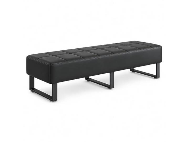 JSWHYBD Wartezimmerbank aus Kunstleder, Empfangsbank mit Stahlrahmen Gepolsterte Sitzbank ohne Rückenlehne für Büro, Empfang, Lobby, Hotel, Salon & Wartebereich(Black,180cm/70.9in)