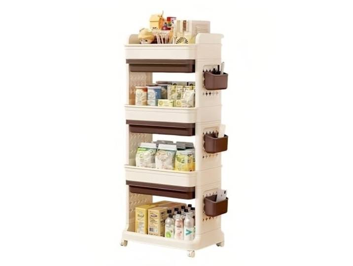 Rv2sGf3kH Küchenwagen Rollbarer Aufbewahrungswagen, mehrstöckiges, bewegliches Snack-Organizer-Regal for das Wohnzimmer(Bruin,Groß)