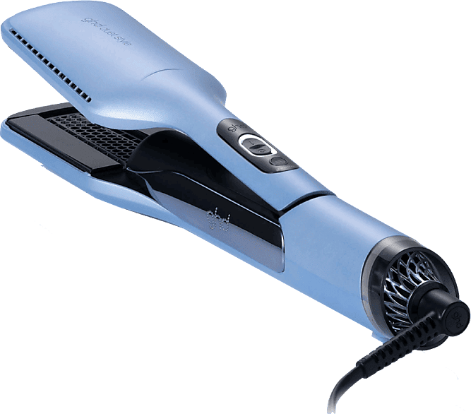 Plancha de pelo - ghd Duet style, Cerámica, 185 °C, Placas inteligentes, Wet&Dry,; Azul Gélido
