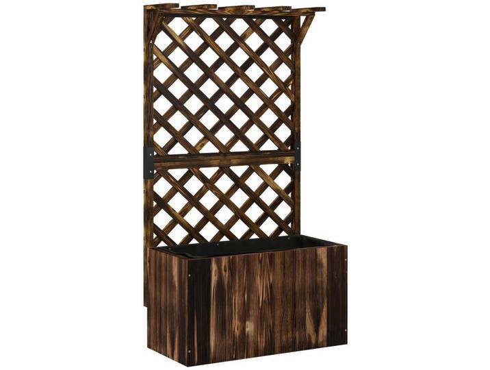 ComfortXL Hochbeet Pflanzkasten mit Rankgitter Verkohlt, Braun, Holz, 33x33x64 cm, Gartenzubehör, Hochbeete