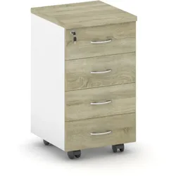 Schreibtischcontainer, Rollcontainer MIRELLI, 4 Schubladen, weiß / Eiche Sonoma