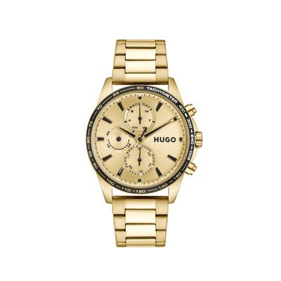 Multifunktionsuhr HUGO "DRIFT", gold (goldfarben, gelbgoldfarben), Armbanduhren, Herren, goldfarben, Quarzuhr, Armbanduhr, Herrenuhr, Edelstahlarmband, analog