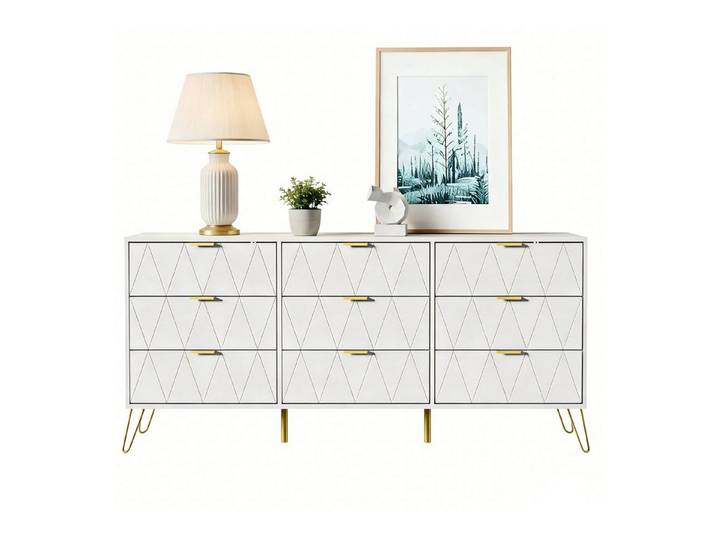 UEV Kommode modern Sideboard schmal Mehrzweckschrank für Kleidung Dokumente (Packung, Schubladenschrank mit Kippsicherung für Wohnzimmer Schlafzimmer Flur), TV Board Schubladenschrank Buffet 150x34x74cm Aufbewahrungsschrank