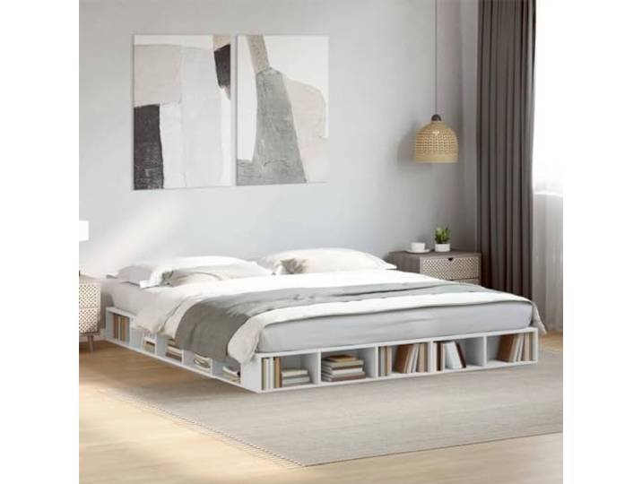 WDGJJFECNMUEHI Holzwerkstoff Lattenrost Stauraum Weiß 180x200 cm Weißes Bettgestell 180x200 cm Holzwerkstoff mit Stauraum und Lattenrost Komfort