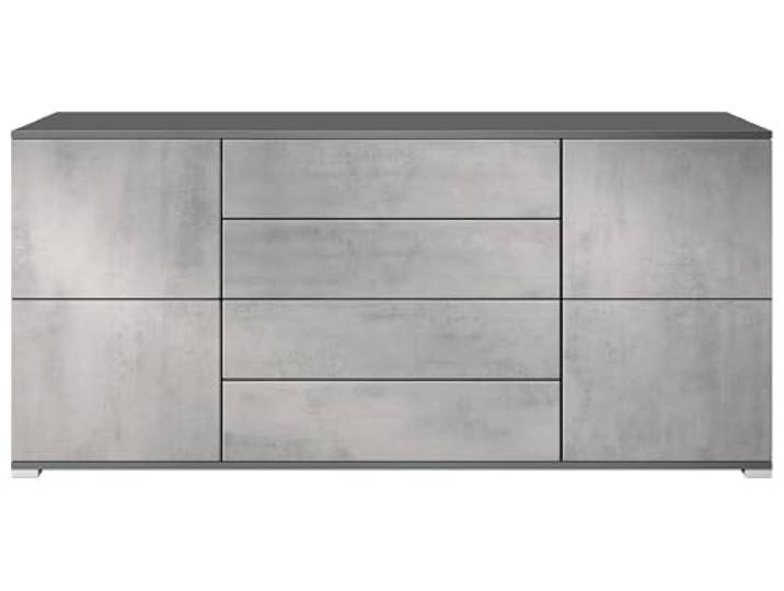 Vladon Sideboard Rova V2, Kommode mit 4 Türen und 4 Schubladen, Anthrazit matt/Beton Oxid Optik (166,5 x 75,5 x 35)