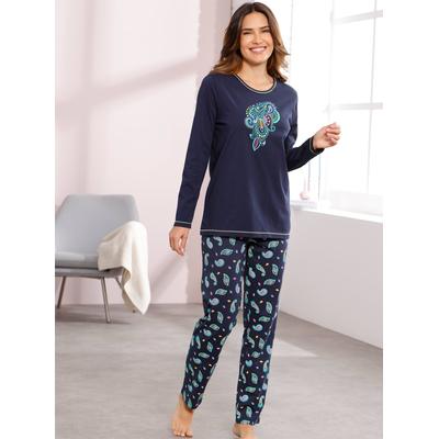 Schlafanzug, Damen, Gr. 36/38, blau (marine), 100% Baumwolle, Homewear-Sets Schlafanzug