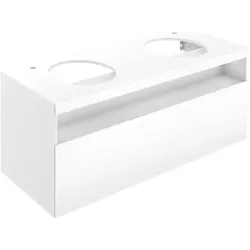 KEUCO STAGELINE Waschtischunterschrank für Aufsatzwaschtische, 1 Frontauszug, 2x1 Hahnloch , 1400x550x490mm, 32894180000, Korpus/Front: Cashmere Dekor matt / Cashmere Glas