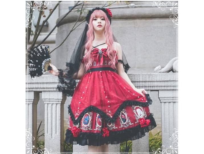 Robe gothique vintage Sweet Lolita, robe victorienne à bandage croisé, impression de nœud papillon en dentelle, Kawaii Girl, Jsk Loli Cosplay