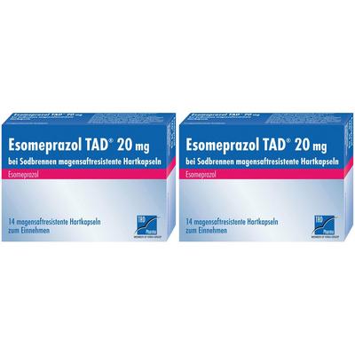 Esomeprazol TAD 20 mg bei Sodbrennen msr.Hartkaps. Doppelpack 2x14 St Magensaftresistente Hartkapseln