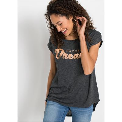 Longshirt BONPRIX "Longshirt aus Viskose-Mix", Damen, Gr. 40/42 (M), schwarz (schwarz meliert bedruckt), Obermaterial: 50% Polyester, 50% Viskose, oversize, Shirts Longshirt, Oversize Passform, Kurzarm-Design, aus Viskose-Mix