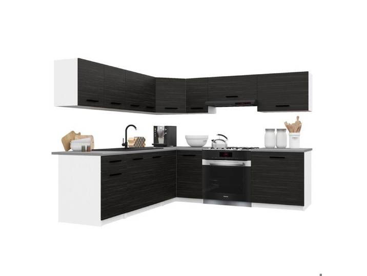BELINI Cuisine Équipée Complète ITALIA 7 420 cm - Cuisine en L avec Meubles d'Angle - Ébène
