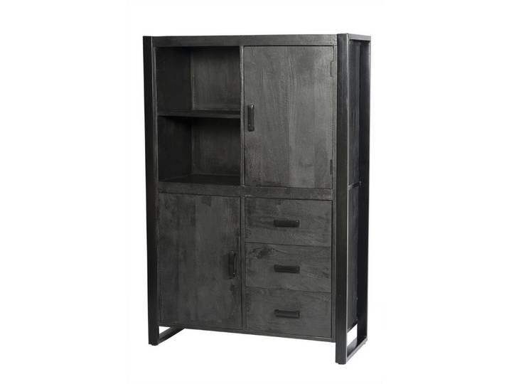 Natur24 Highboard Norris Highboard 100x150x43 cm Mangoholz Stahl Schwarz