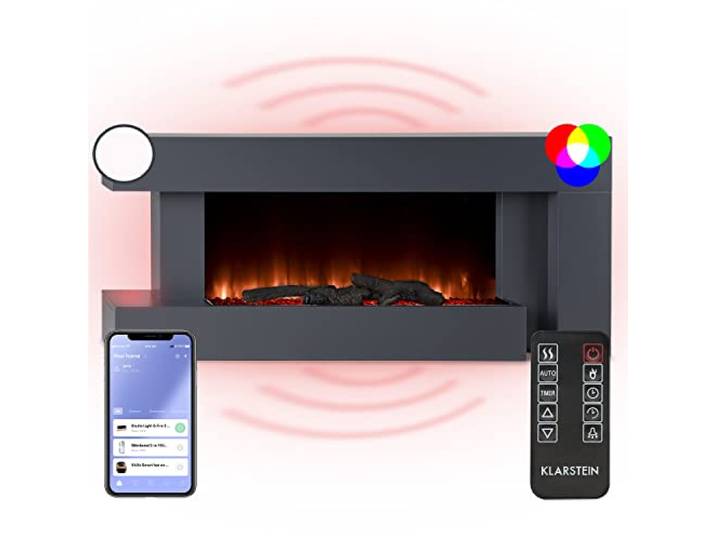 Klarstein Cheminee Electrique Effet Flamme\, Cheminée Electrique Decorative Chauffante de 2000W\, Télécommande et Minuterie\, Fausse Cheminée a LED\, Chauffage Électrique Murale a Poser