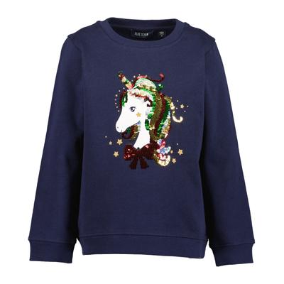 Sweater BLUE SEVEN "Sweatshirt Christmas", Mädchen, Gr. 122, 5900, nachtblau, 100% Baumwolle, normal normal, Rundhals, gerader Abschluss, Sweatshirts Sweater