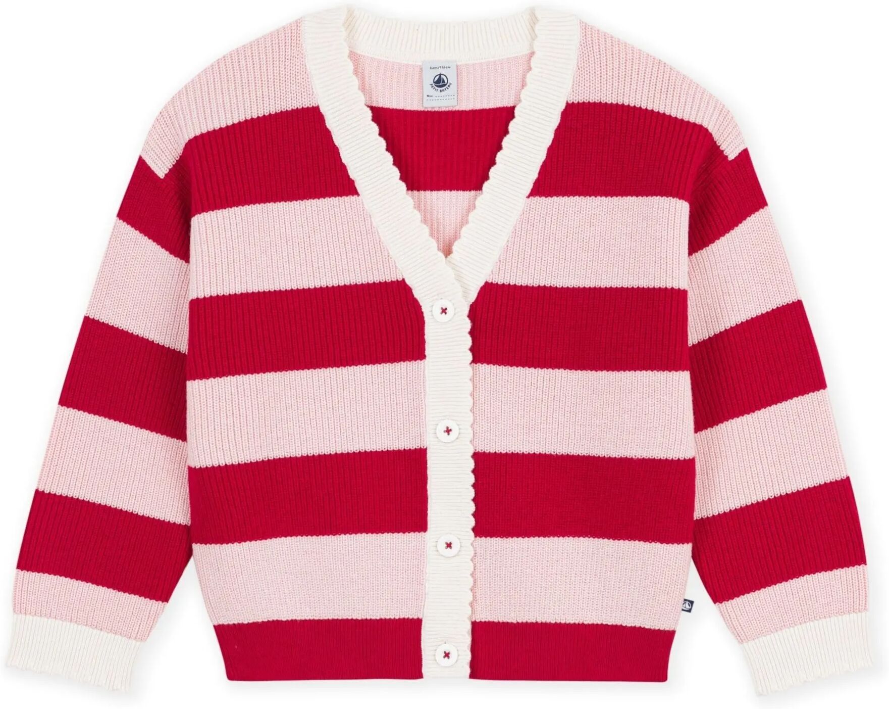 Petit Bateau Cardigan Rayé Laine Rose 5 ans