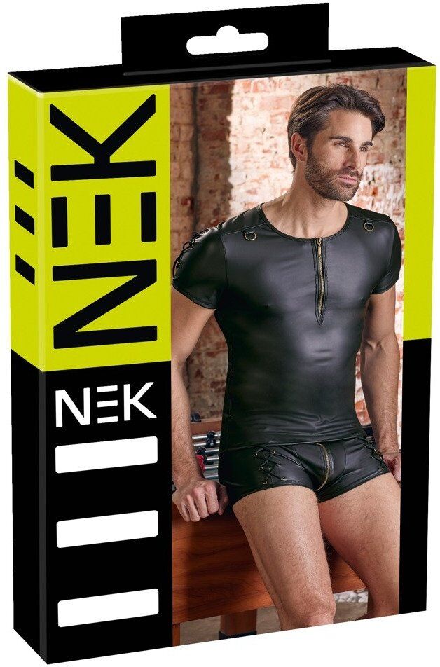 NEK Chemise noire à zip court et laçages aux manches