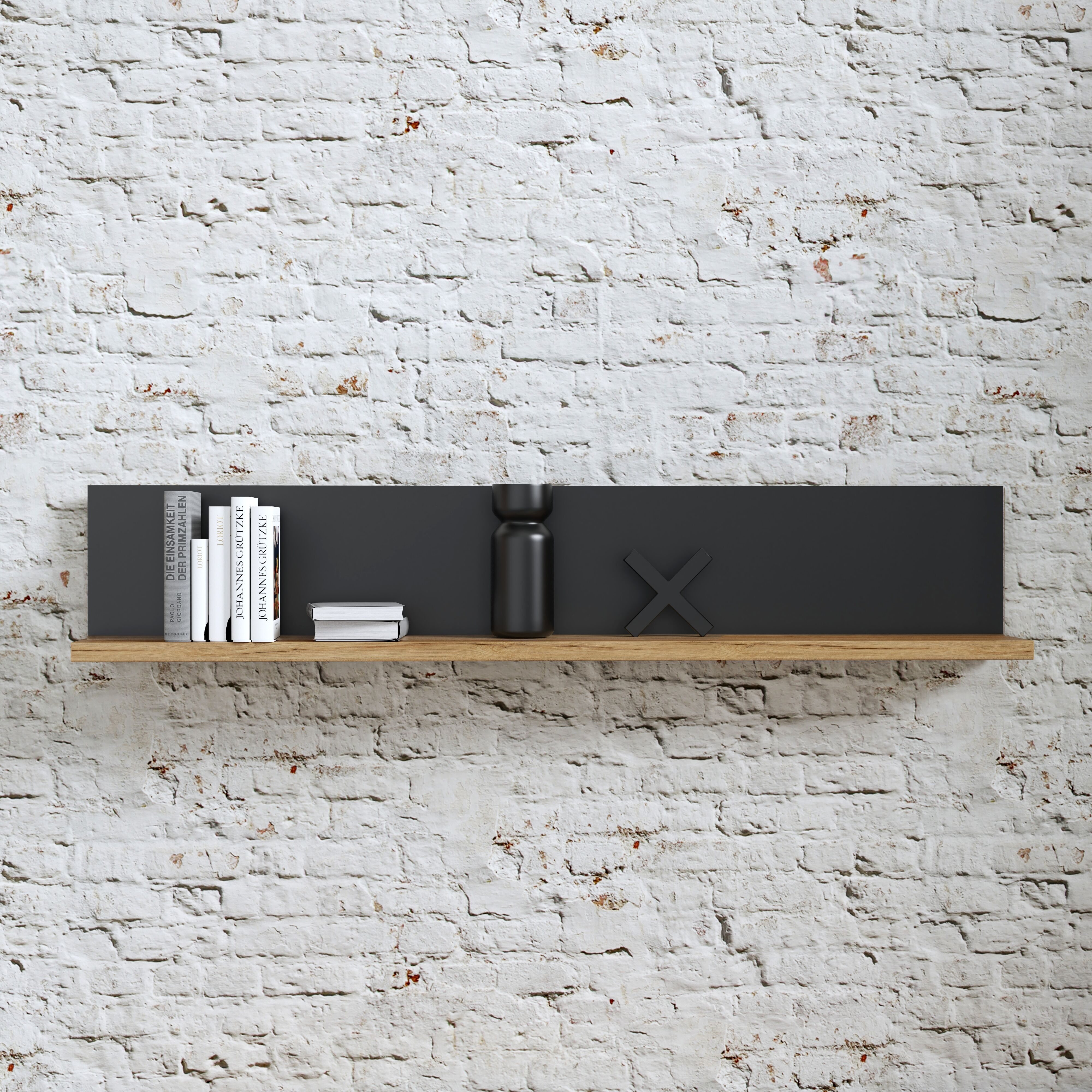 Wandboard FORTE "Kaszimiro", schwarz (waterford eiche, schwarz), B:160cm H:29,6cm T:21,9cm, Holzwerkstoff, Regale, Wandboard waterford eiche, schwarz B/H/T: 160cm x 29,6cm x 21,9cm
