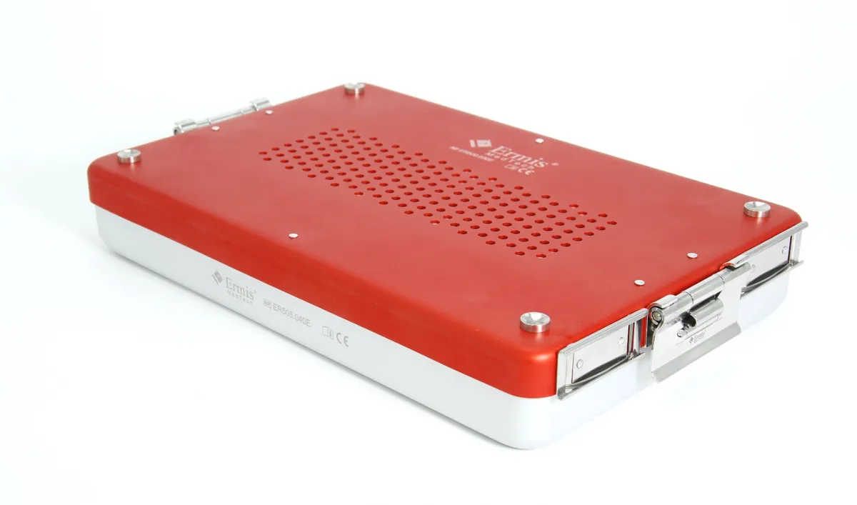 ERMIS MedTech GmbH Dental Sterilisiercontainer Alu, 312 x 189 x 50 mm, nur Deckel gelocht, Deckel Rot ER530.040