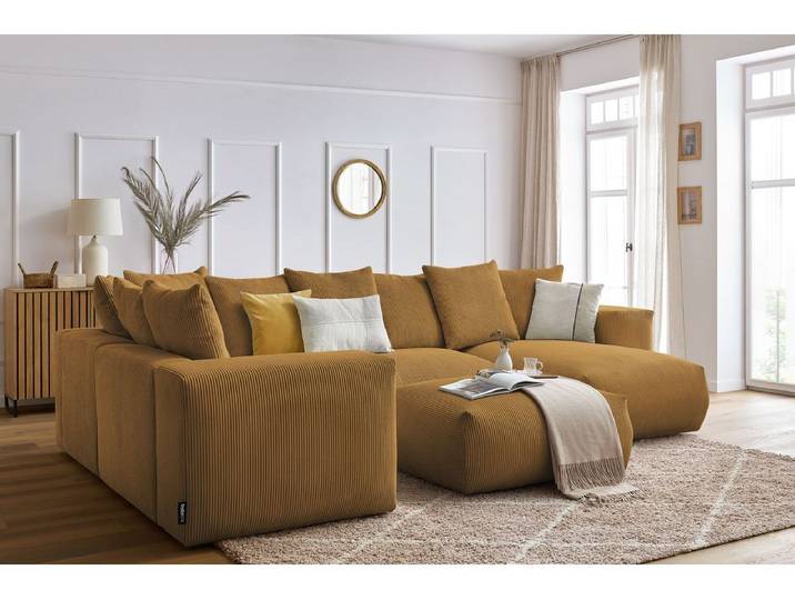 Canapé panoramique fixe modulable VOLTAIRE avec 1 méridienne, 1 angle, 2 chauffeuses et 1 pouf