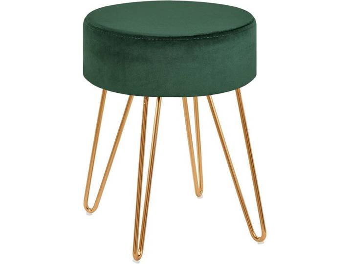 Tabouret en tissu velours vert pieds en metal dore 35x35x45 cm TABO09076