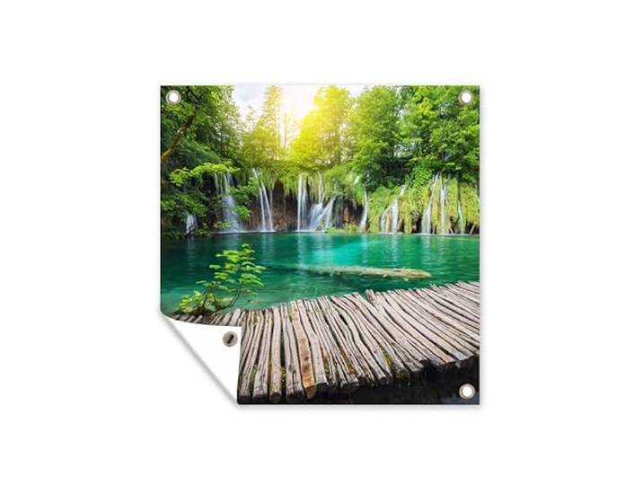 Tuinposter - 200x200 cm - Brug - Waterval - Natuur