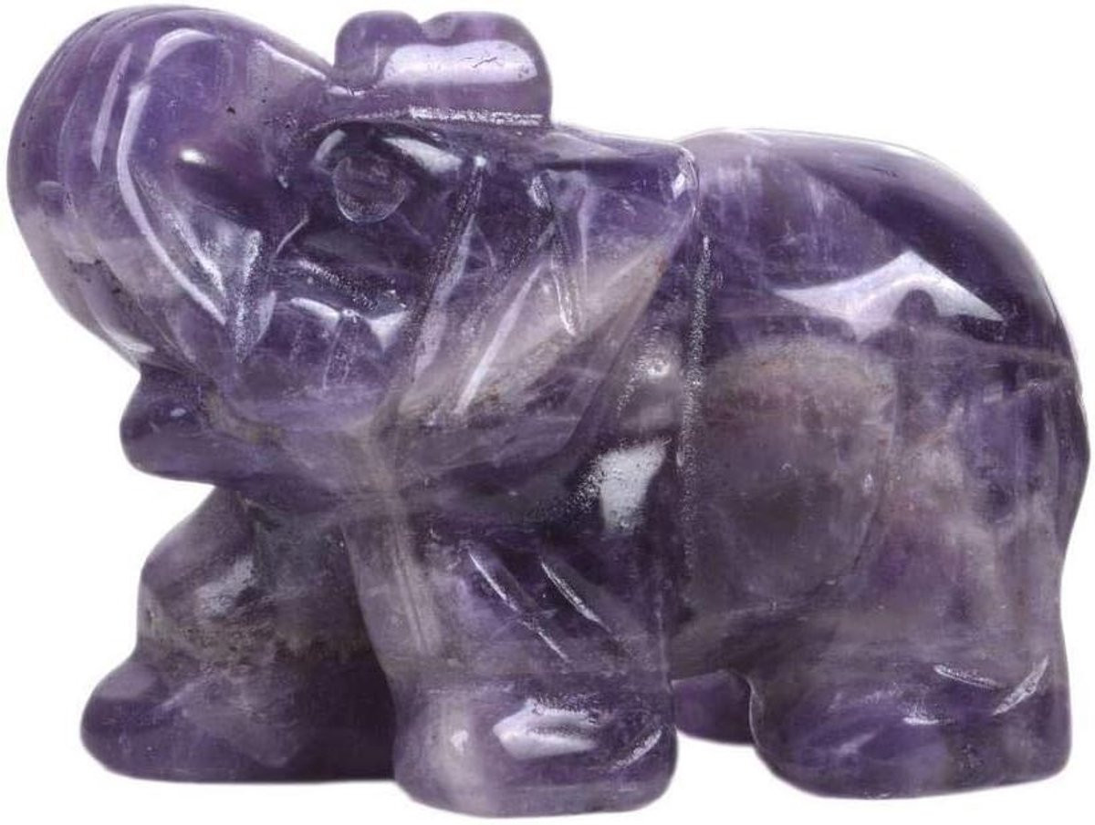 Natuurlijke Amethist Olifant - Handgesneden Kristallen Beeldje - Paars - 5 cm