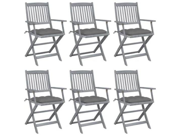 Klappstühle 6 Stück mit Kissen Massives Akazienholz Gartenstühle Set Grau lasiert, zusammenklappbar, Sitzpolster mit Bindebändern, 110 kg pro Sitzplatz